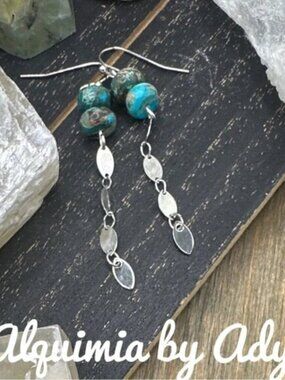 Copper TURQUOISE SOFT GLOW FEATHERS + Dangle  Earrings